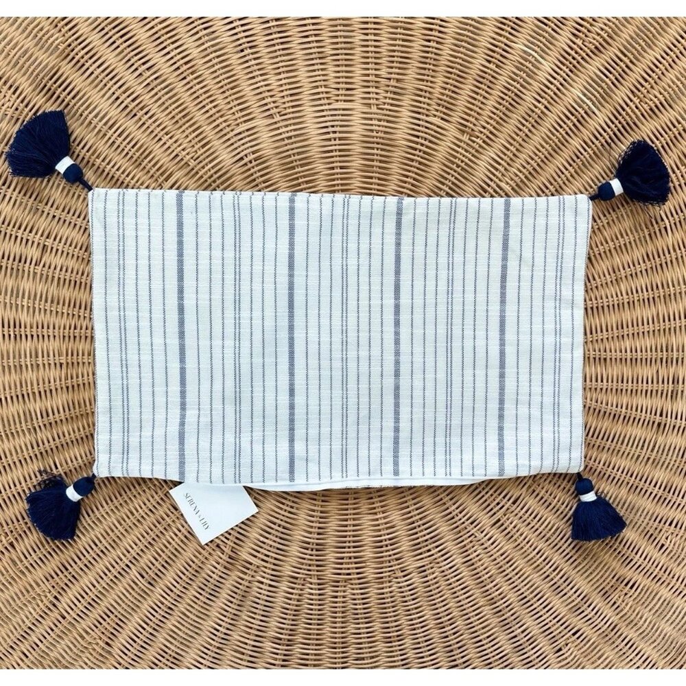 NEW Serena & Lily Surf Stripe Outdoor Pillow Cover (12”x21”)-Navy Blue